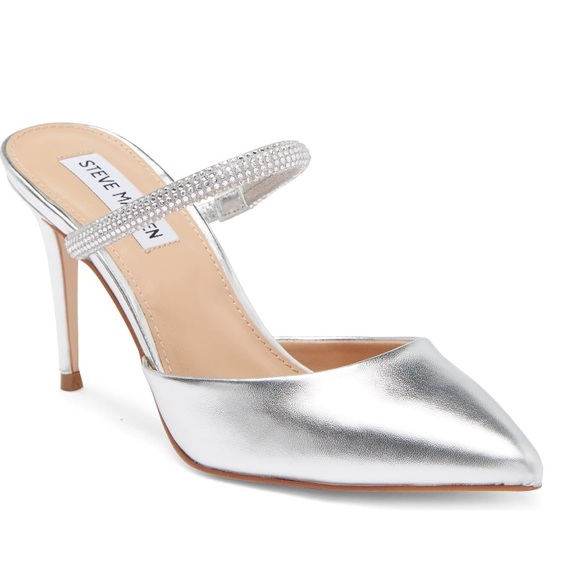 Steve Madden Shoes - New In Box Steve Madden Laced Rhinestone Strap Silver Pointed Toe Heels - Size 9